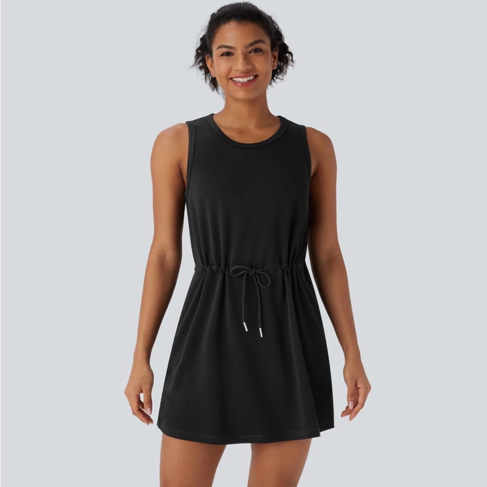 NWT HALARA Womens Air Fabric Drawstring Sleeveless Flare Activity Dress